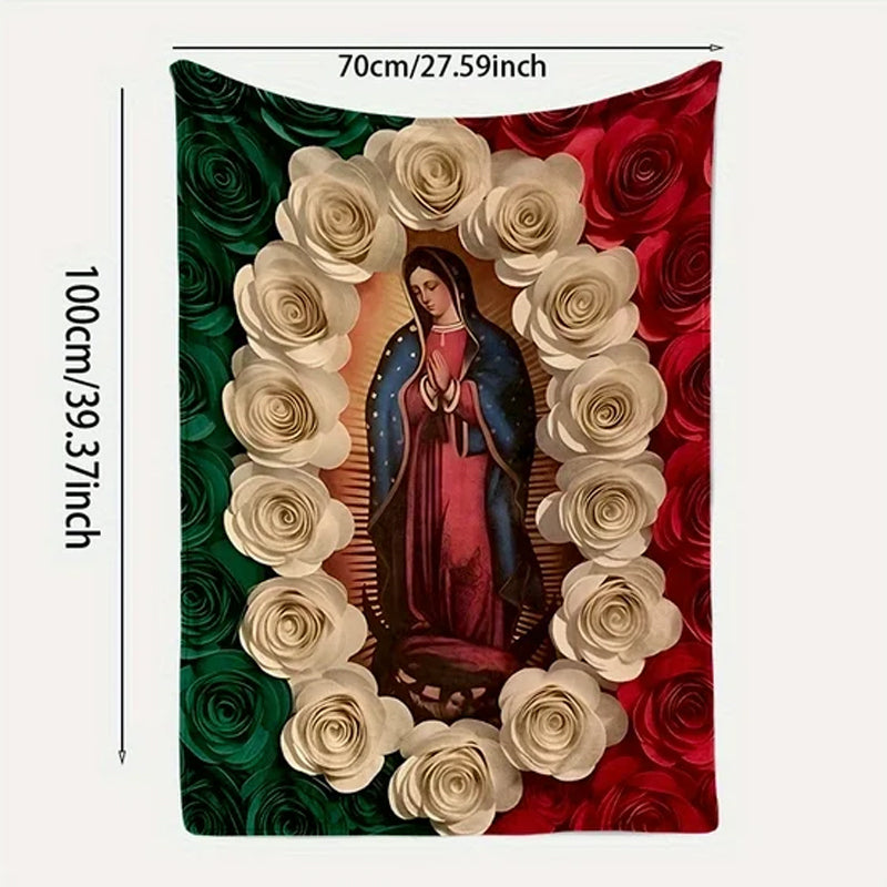 Virgin Mary & Floral Flannel Blanket 🌹 | Soft, Light & Warm