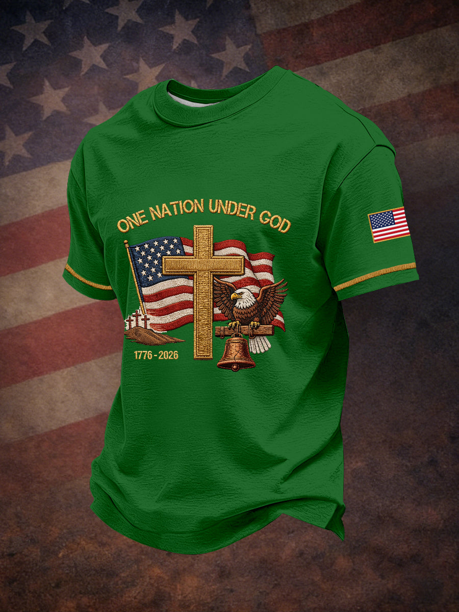 Men's One Nation Under God Embroidery Pattern T-Shirt