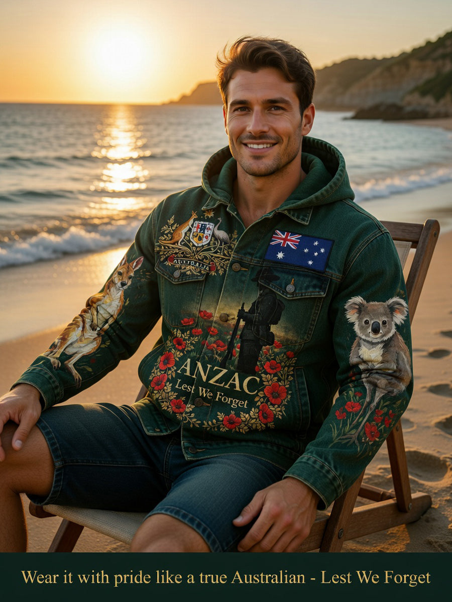 Retro Australian Art Print Casual Hoodie Jacket