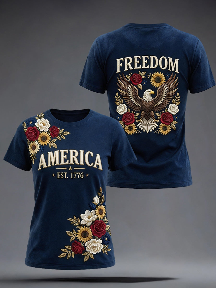 Men's American inspired Floral Embroidery Pattern T-Shirt