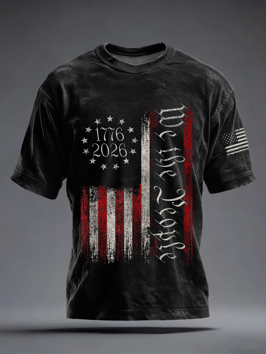 Men's USA 1776-2026 Print Vintage Washed T-shirt