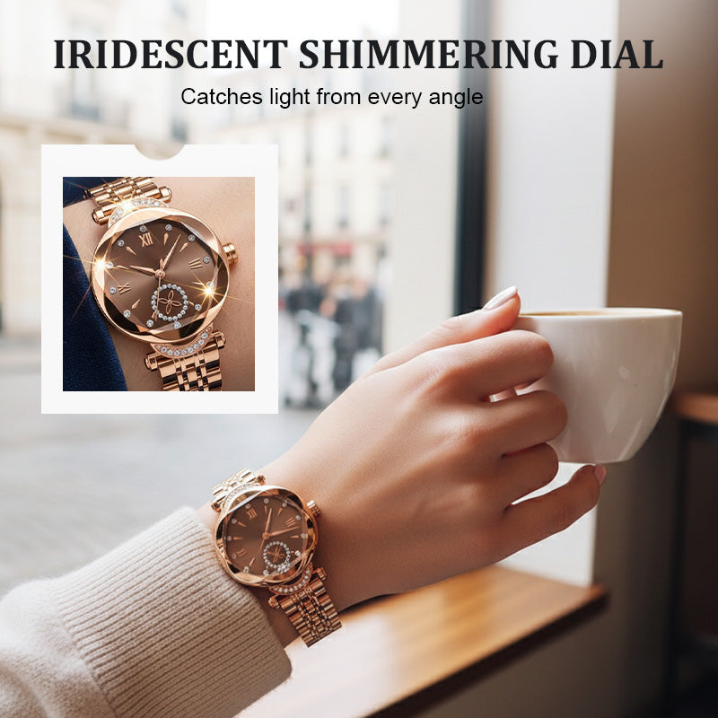 Elegant Iridescent Dial Waterproof Women's Quartz Watch