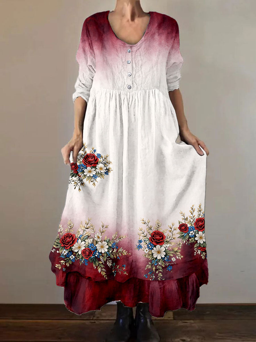 Women's Patriotic Floral Print Dress