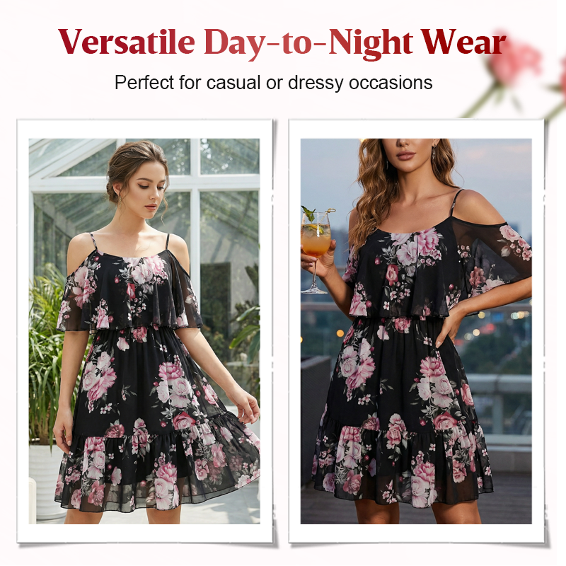 Women's Floral Cold-Shoulder Ruffle Dress