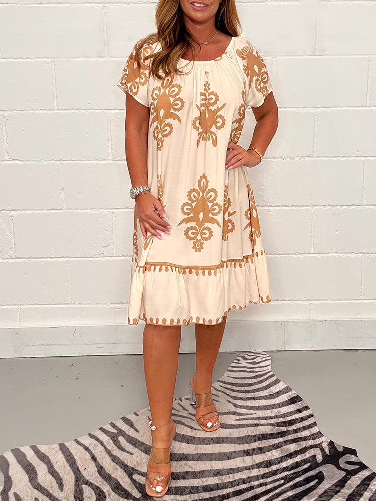 🌸Spring Specials  49%OFF🌸Geometric Pattern Multi Print Square Neck Dress