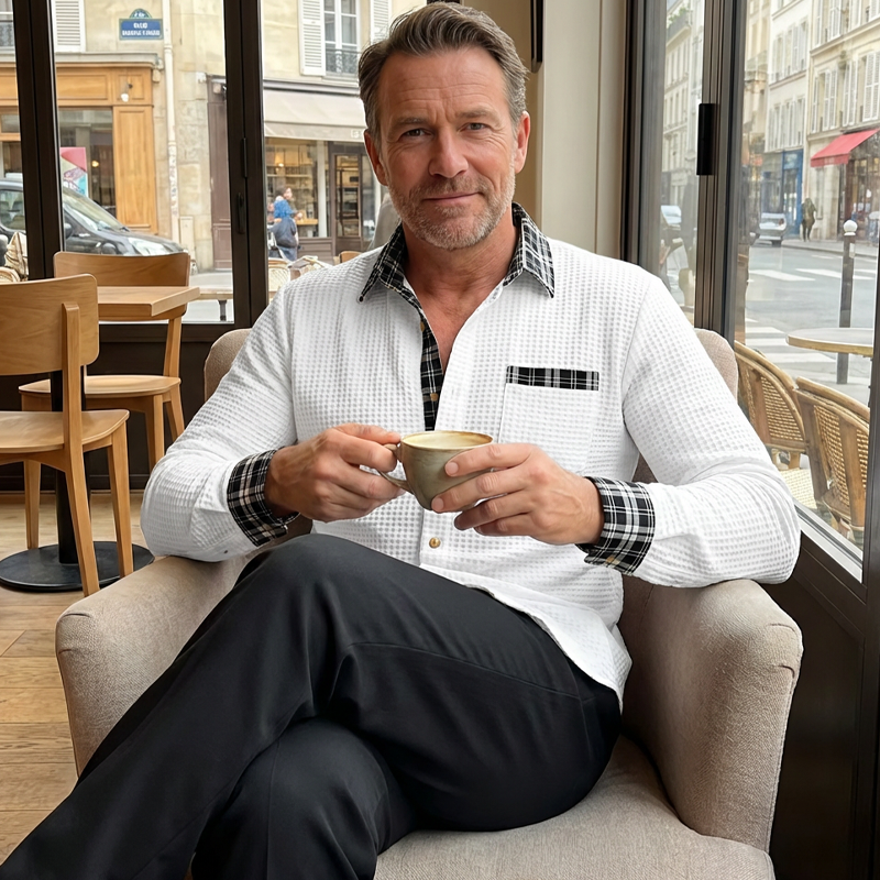 Men's Waffle Knit Casual Button-Down Shirt