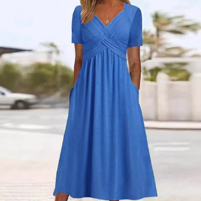 🍀LAST DAY SALE 50% OFF🍀Women’s V-Neck Short Sleeve Long Dresses