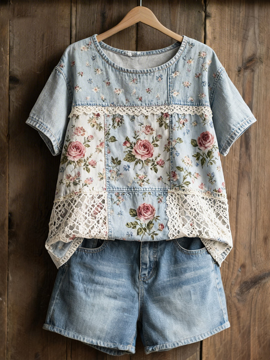 Women's Rose Print Casual T-Shirt