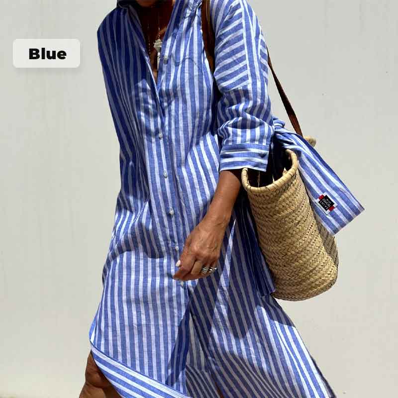 Loose Striped Half Sleeve Shirt Dress