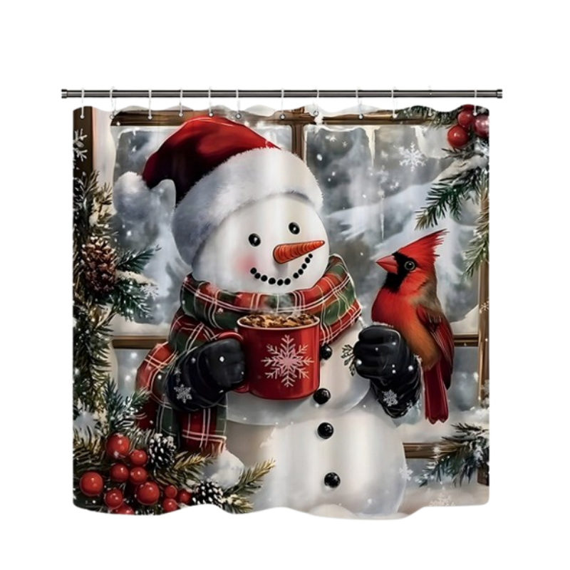 Christmas Snowman Shower Curtain Sets with 12 Hooks
