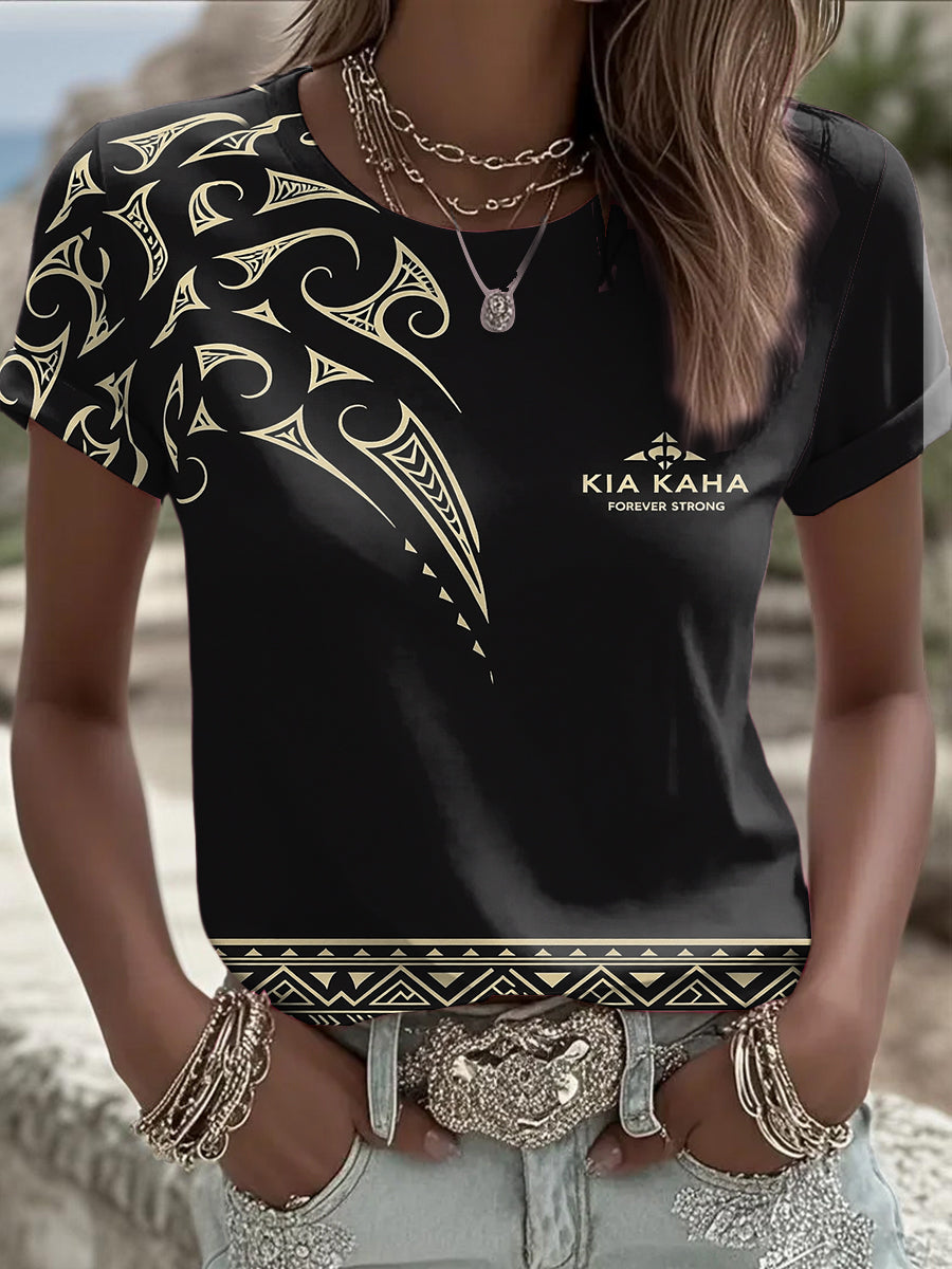Women's NZ Maori Art Kia Kaha Printed T-shirt