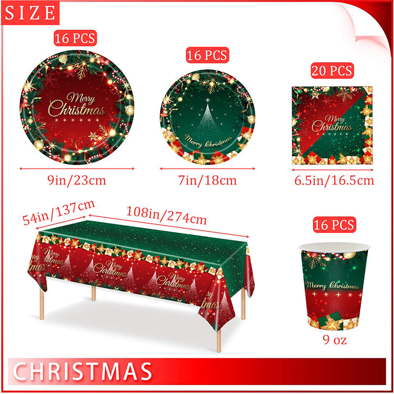 Christmas Disposable Paper Tableware Set for 16 Guests