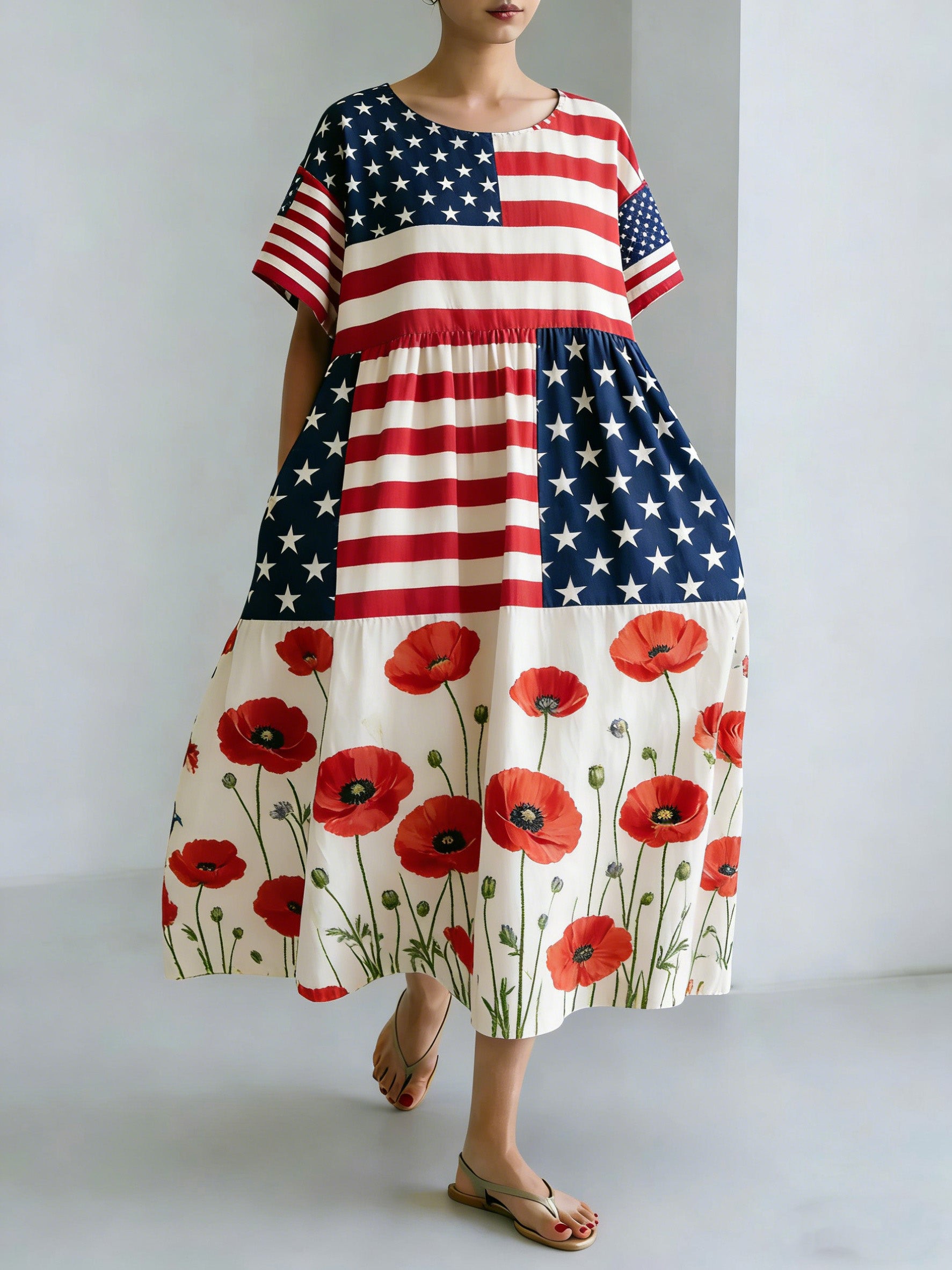 Women's American Commemorative Patchwork Print Long Skirt