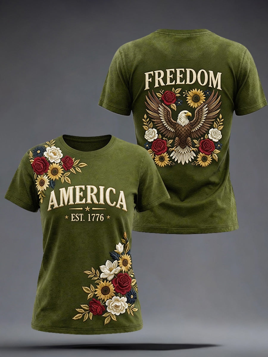 Men's American inspired Floral Embroidery Pattern T-Shirt