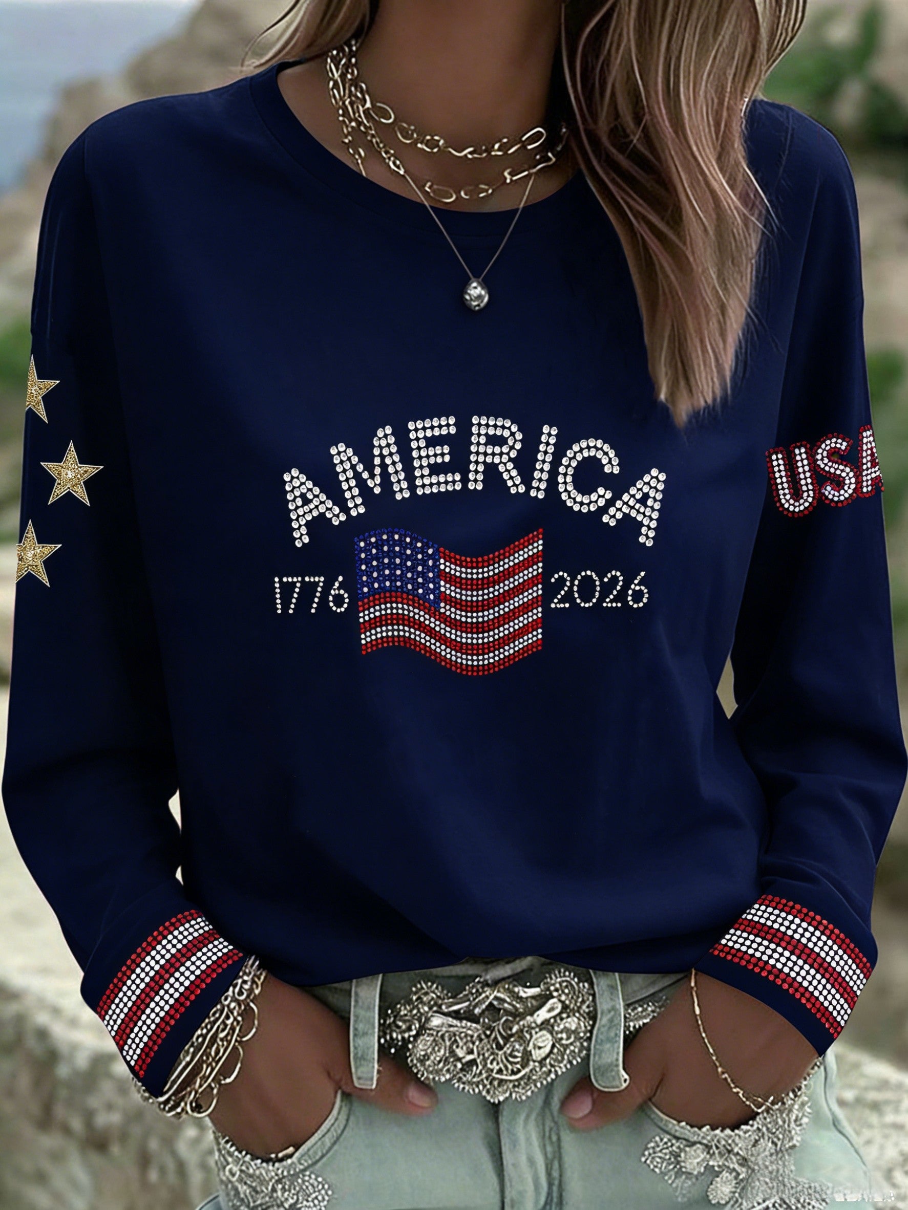 Women's  Retro American Independence Day  Long-Sleeve Top