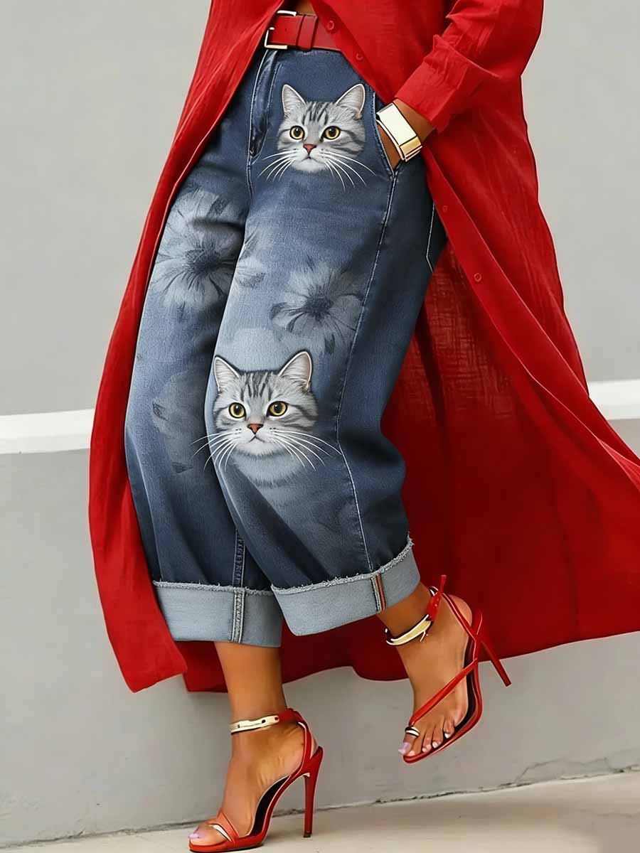 Women's Fashion Floral Pattern Print Casual Wide-Leg Pants