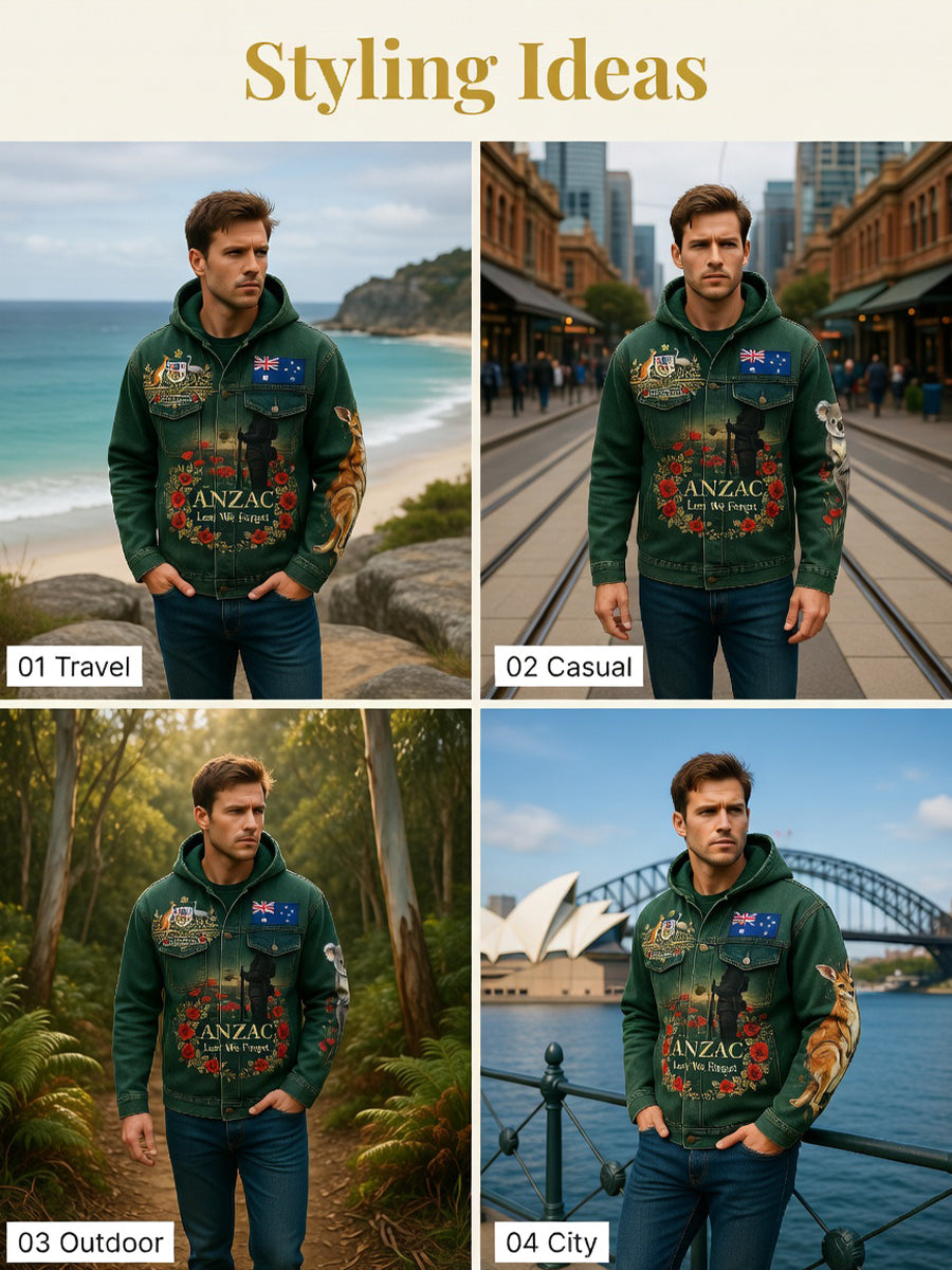 Retro Australian Art Print Casual Hoodie Jacket