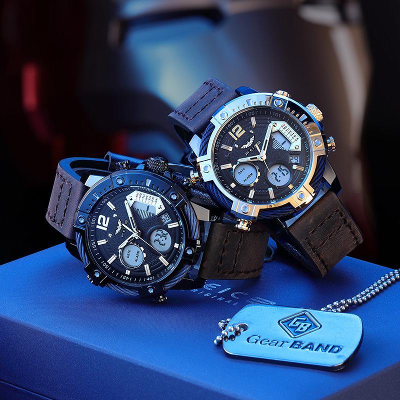 Multifunctional Dual Display 3ATM Waterproof Men's Quartz Sports Watch