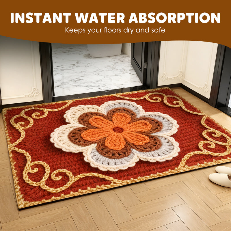 3D Floral Yarn Anti-Slip Absorbent Floor Mat – Stylish, Soft & Safe