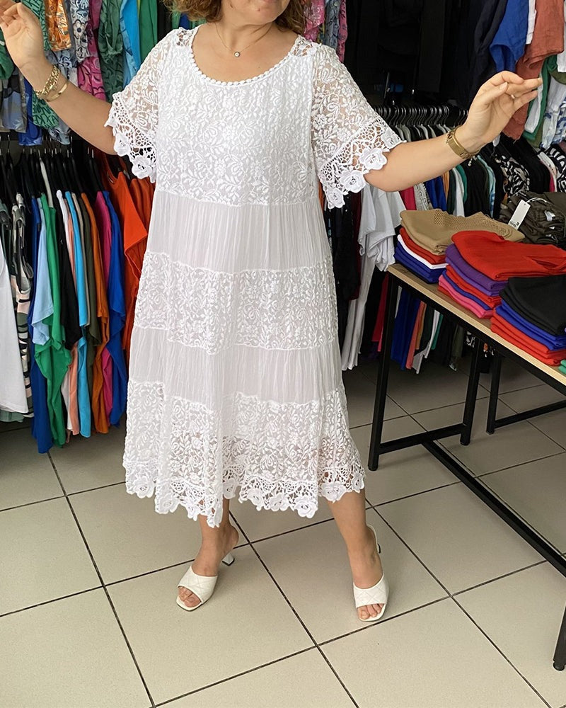 💝One color lace dress with short sleeve👗