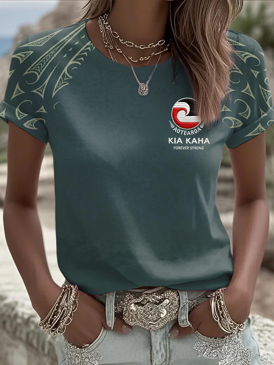 Women's NZ Maori Art Kia Kaha Printed T-shirt