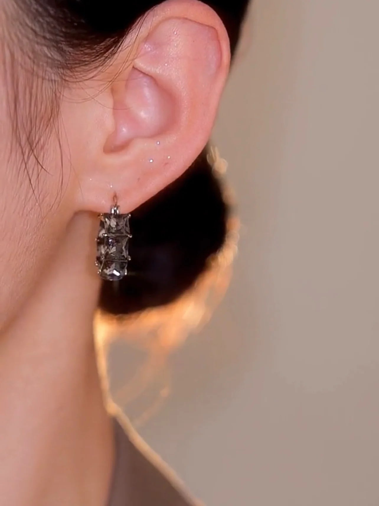 Fashion Black Crystal Hoop Earrings