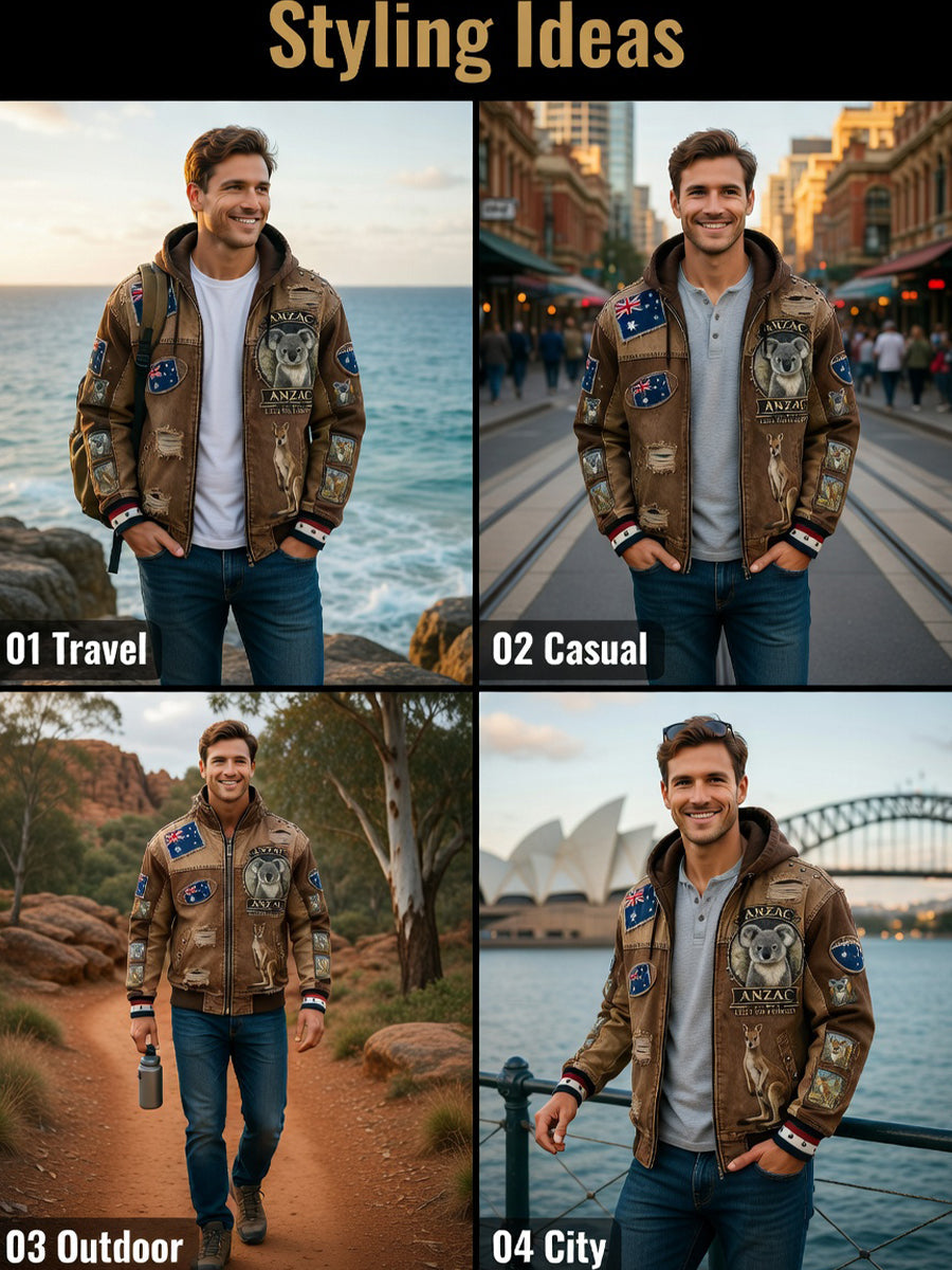 Retro Australian Art Print Casual Hoodie Jacket