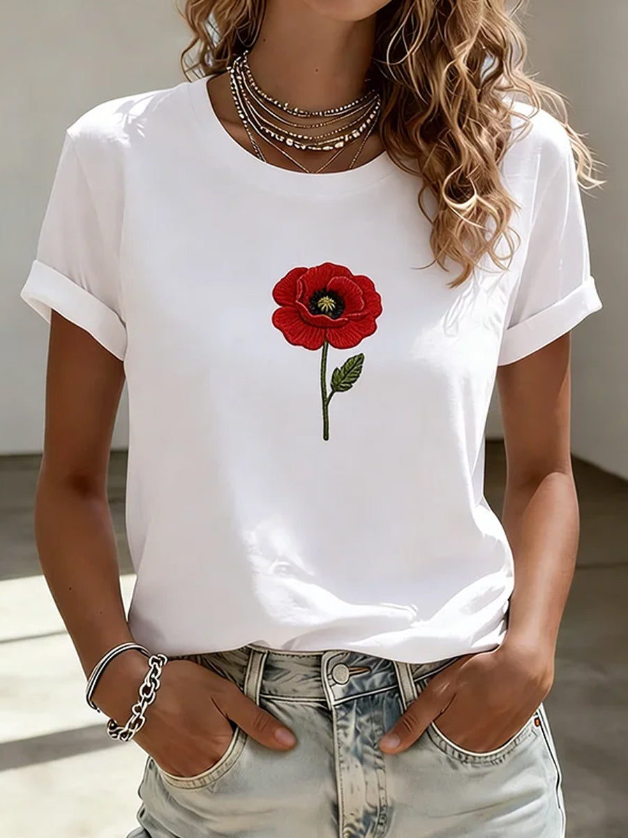 Women's Retro Patriotic Art Commemorative Print Casual T-Shirt