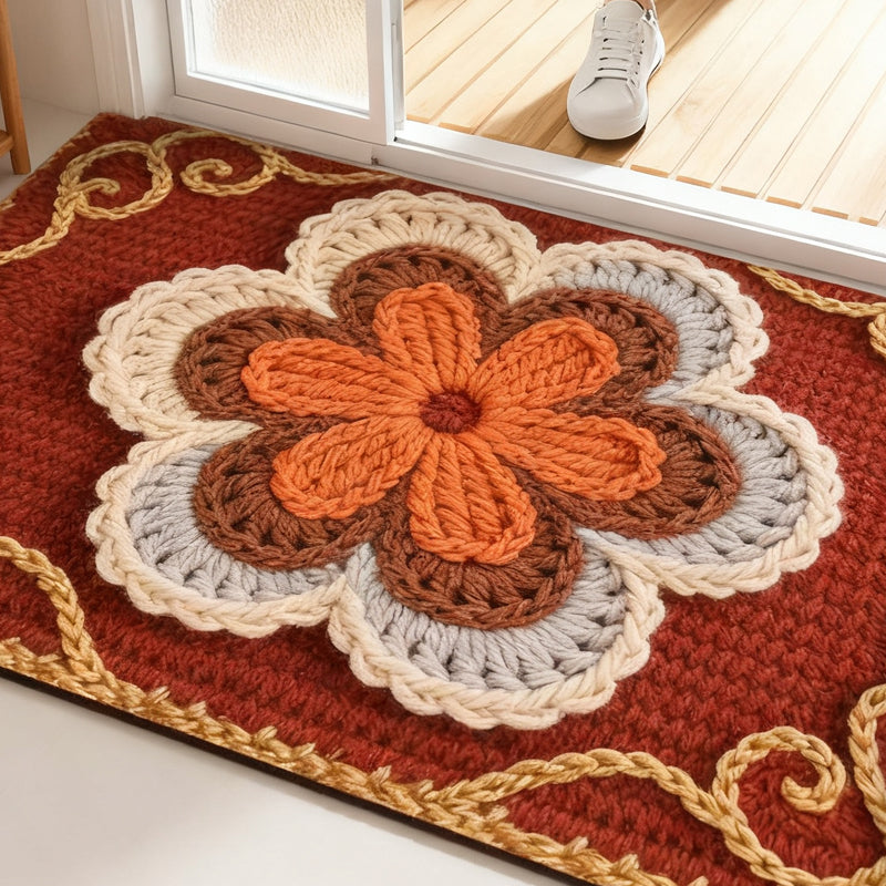 3D Floral Yarn Anti-Slip Absorbent Floor Mat – Stylish, Soft & Safe