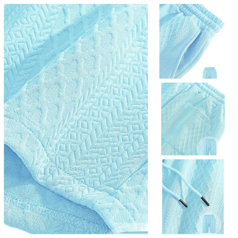 🔥Hot Sale 58% Off💥Men’s Diamond Pattern Turn-Down Collar Short Sleeve Top & Drawstring Shorts 2-Piece Set