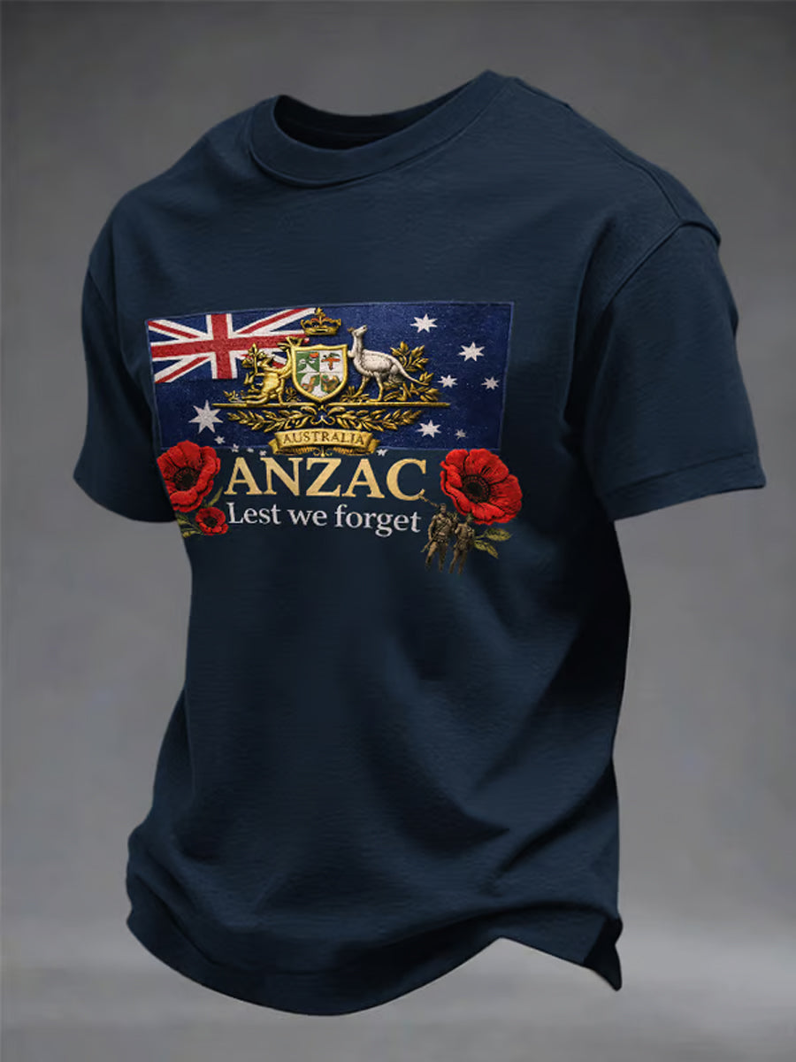 Men's Australia Anzac Day Lest We Forget Print Short Sleeve  T-shirt