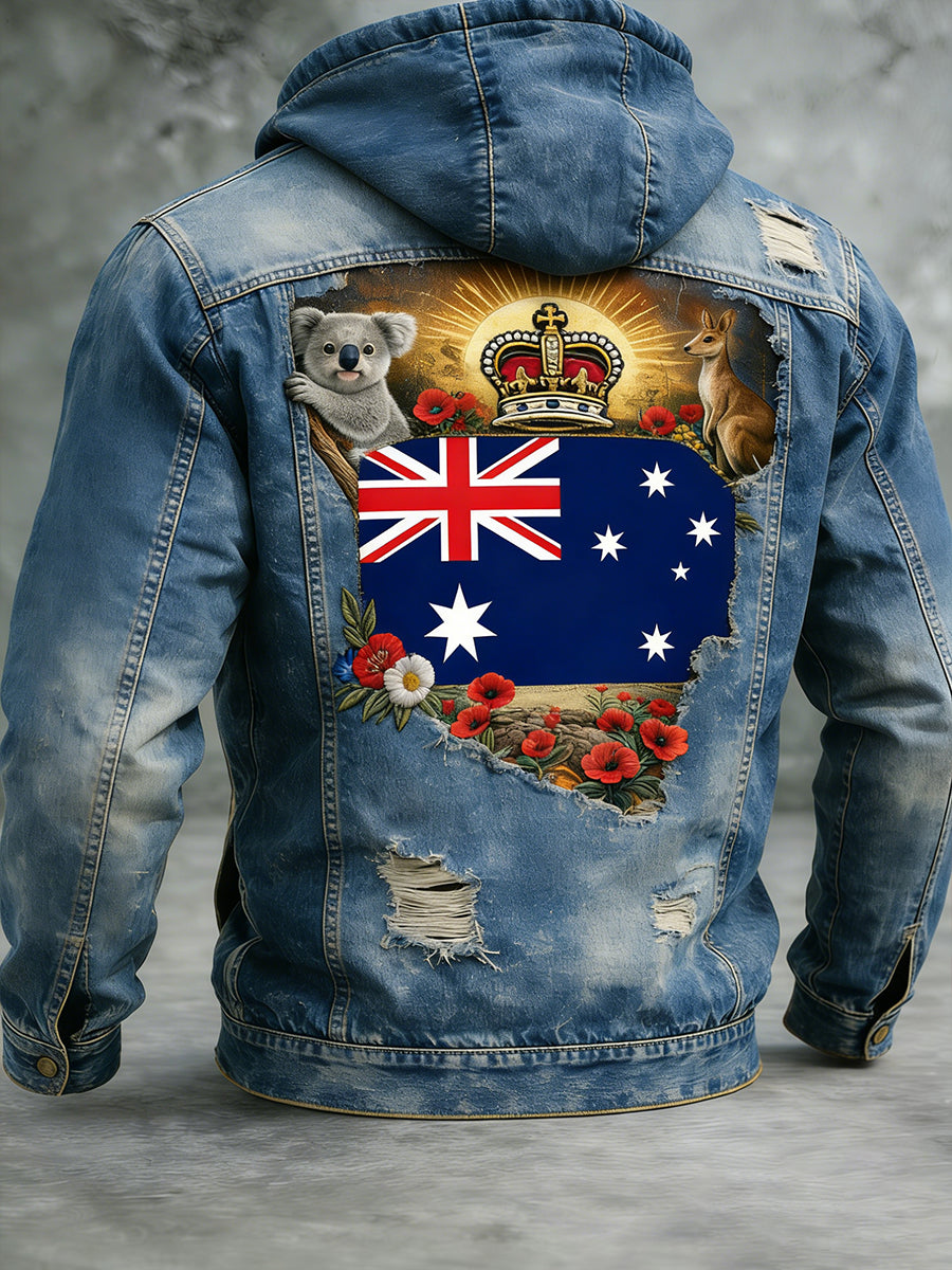 Retro Australian Art Print Casual Hoodie Jacket