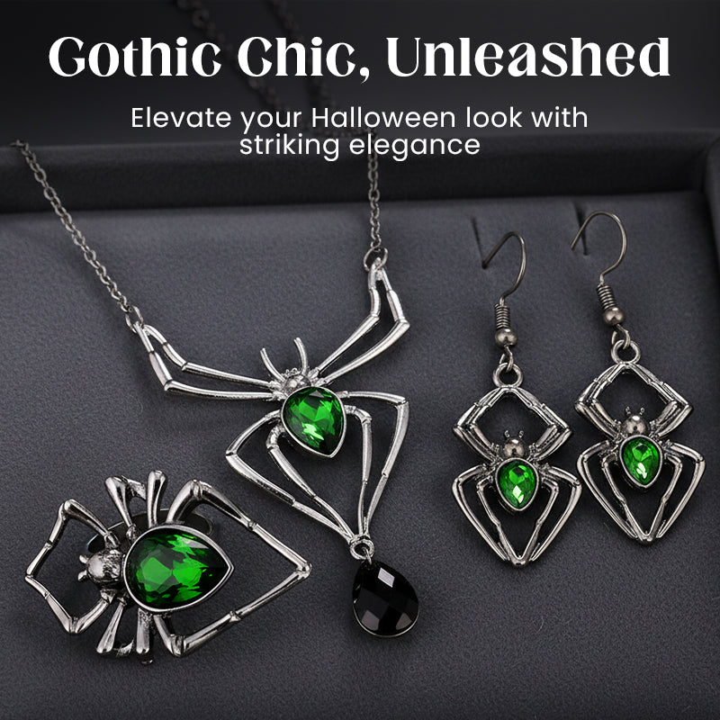 Halloween Green Artificial Gemstone Jewelry Three-Piece Set