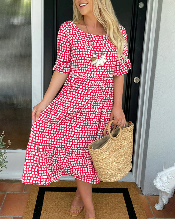 🎁 Hot Sale🎁50%OFF💥Round Neck Polka Dot Print Midi Dress
