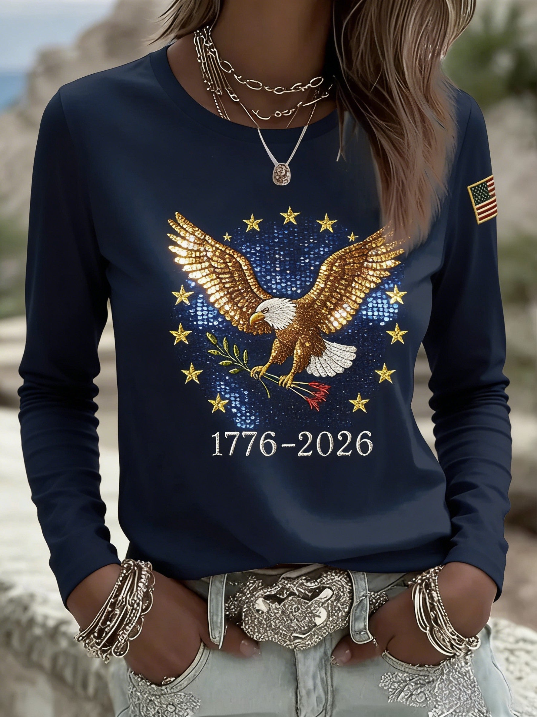 Women's  Retro American Independence Day  Long-Sleeve Top