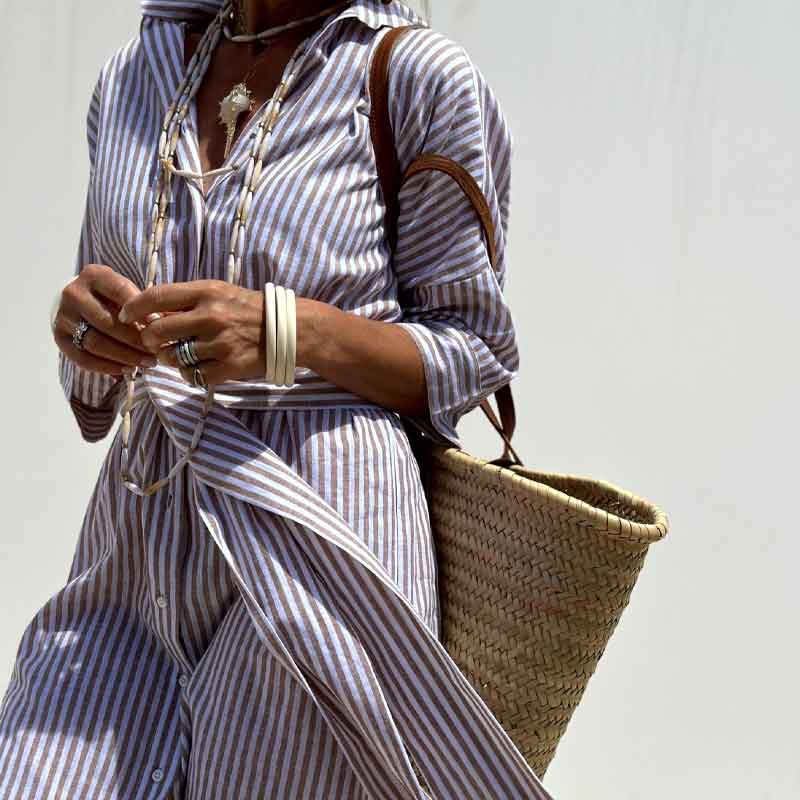 Loose Striped Half Sleeve Shirt Dress