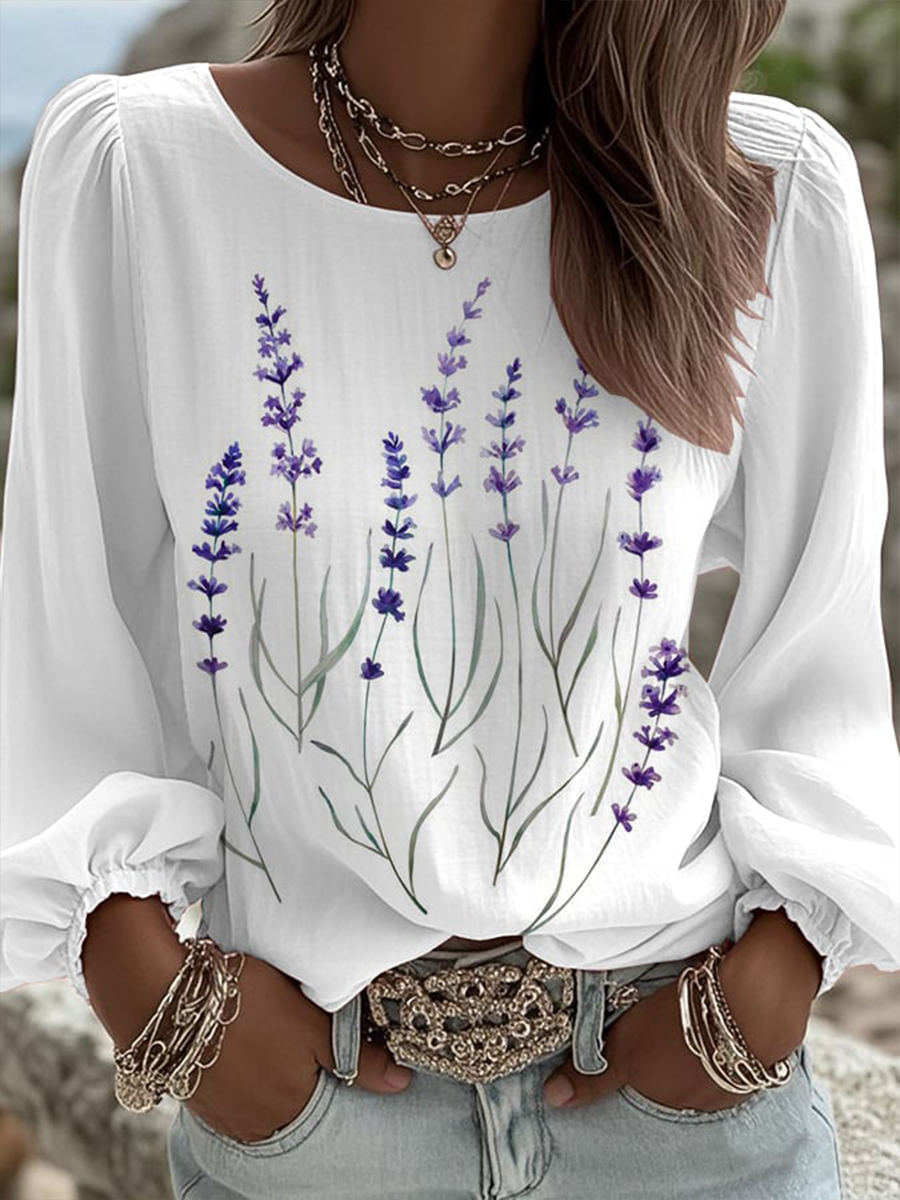 Women's Plant Flower Cotton and Linen Top