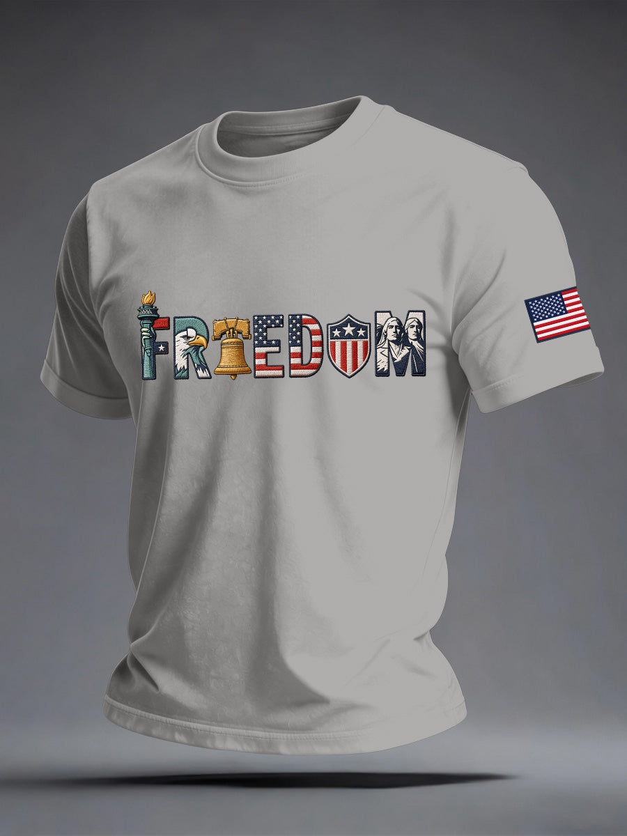 Men's Freedom Embroidery Pattern T-Shirt