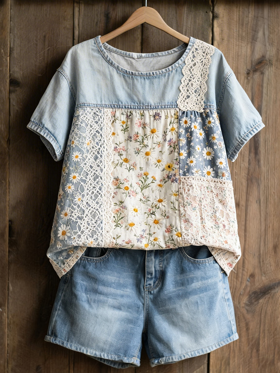 Women's Daisy Print Casual T-Shirt