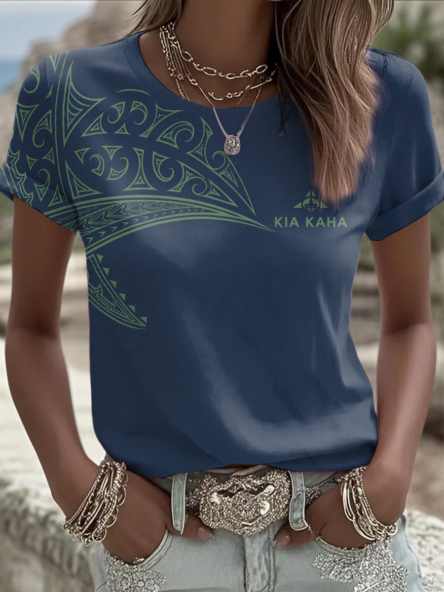 Women's NZ Maori Art Kia Kaha Printed T-shirt