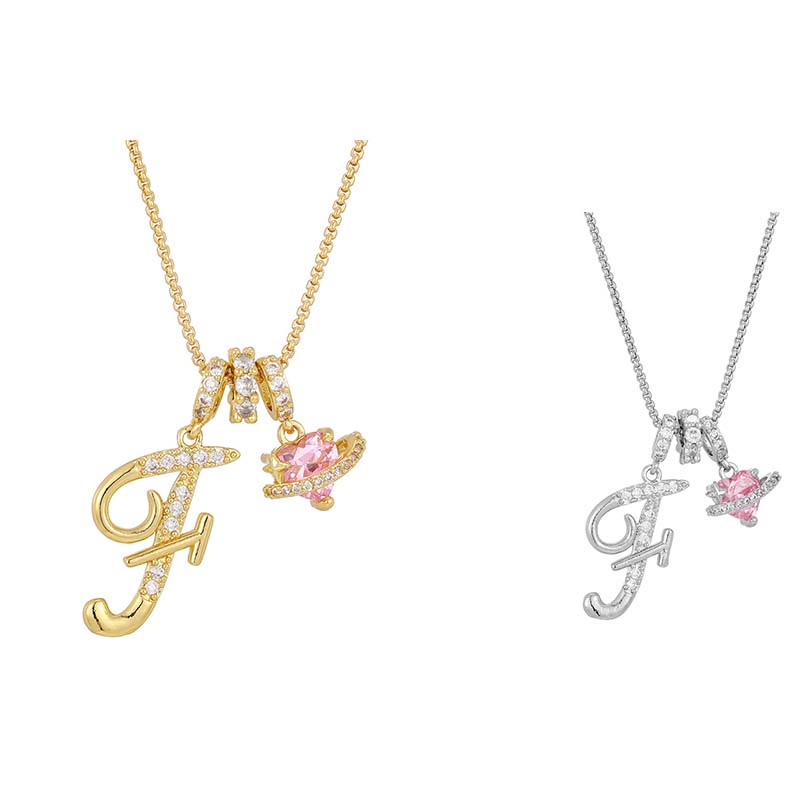 Initial Letter Necklace with Pink Heart Charm