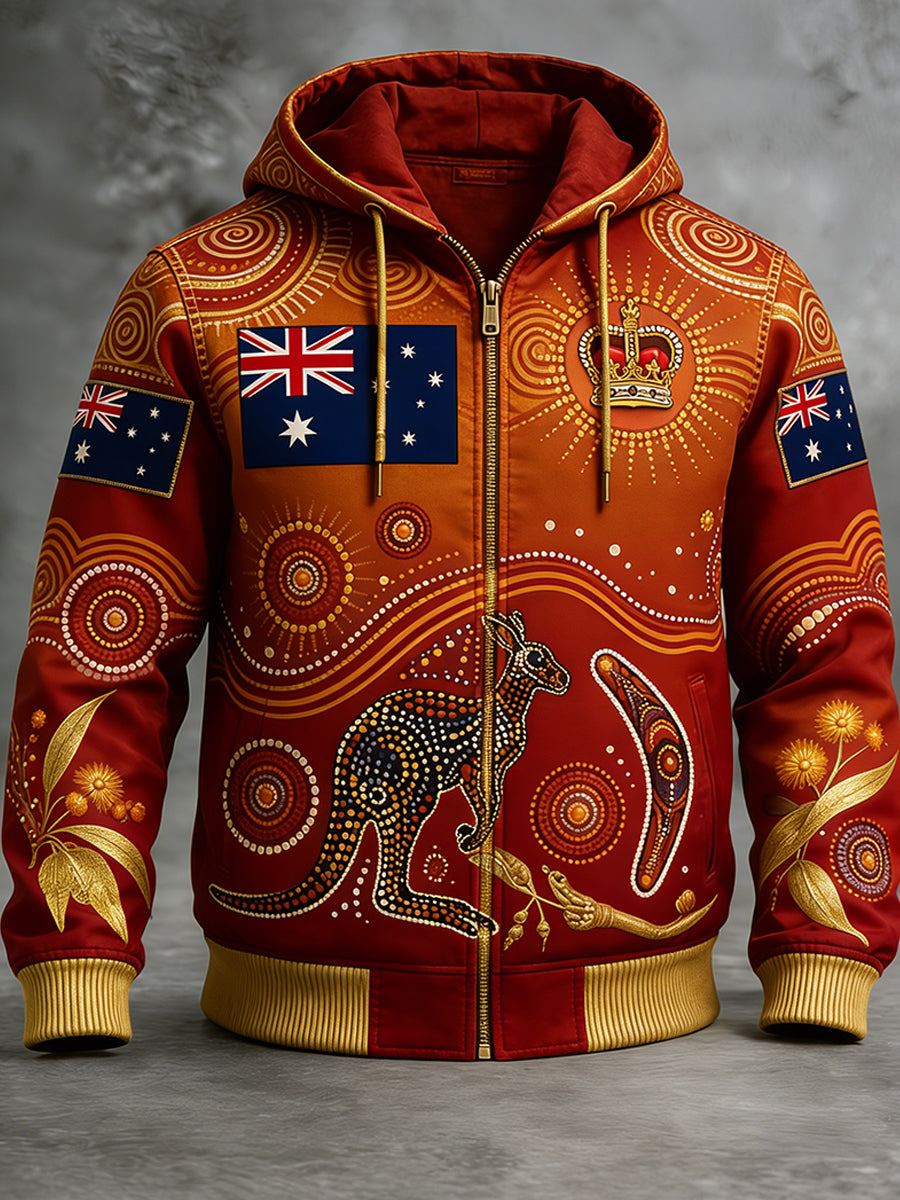 Retro Australian Art Print Casual Hoodie Jacket
