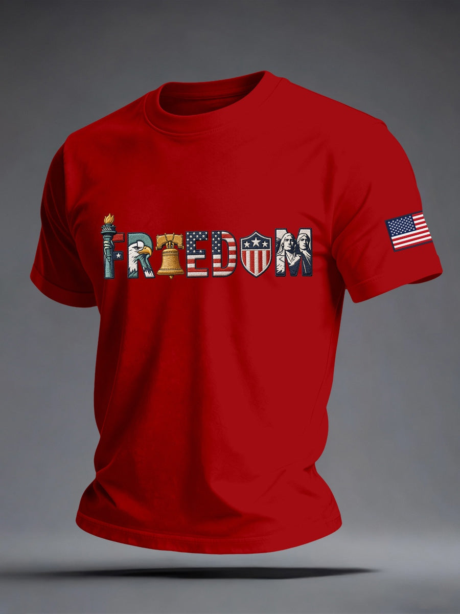 Men's Freedom Embroidery Pattern T-Shirt