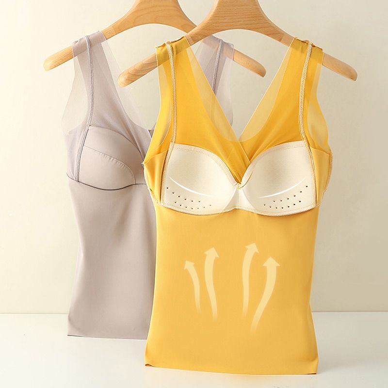Seamless V-neck Camisoles with Built-in Bra for Ladies