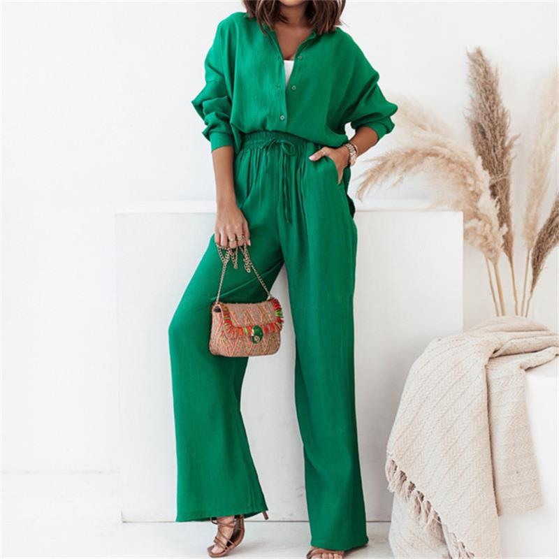 Loose Elastic Wrinkle Shirt Wide-legged Pants Casual Set