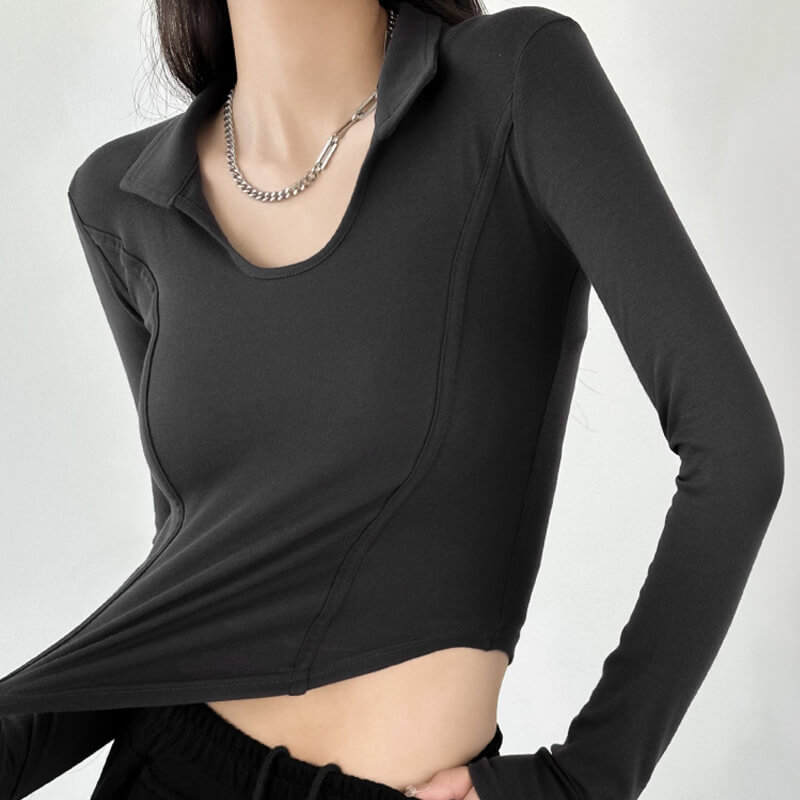 Slim Short U Neck Bottom T-Shirt