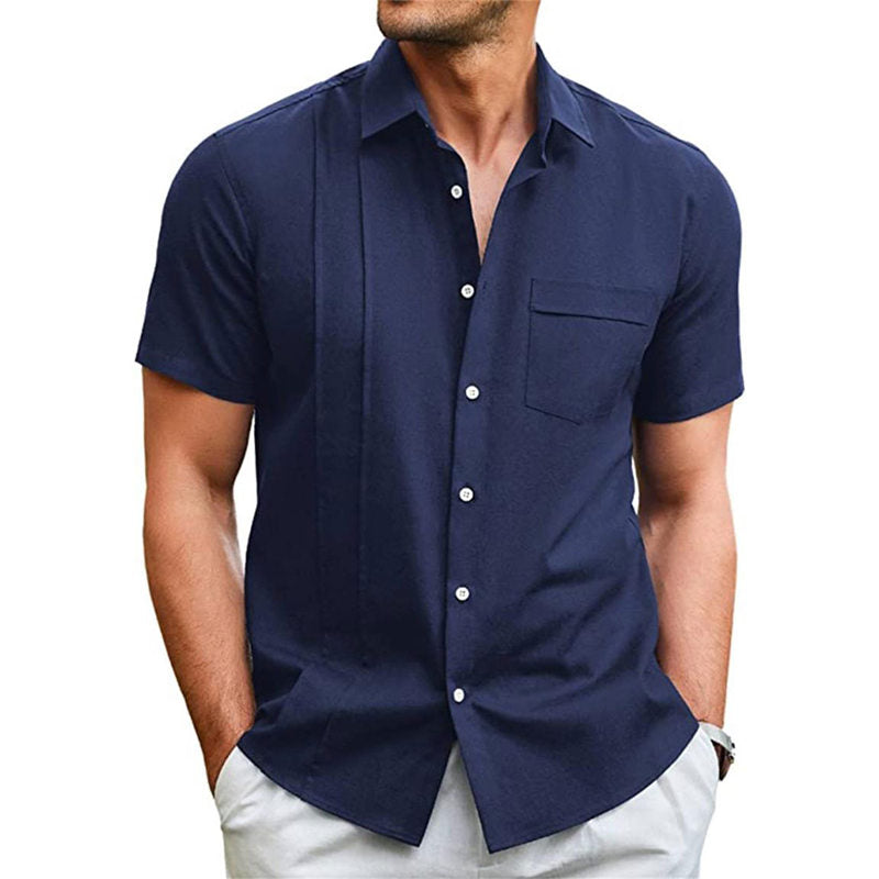 Chemise à manches courtes en coton et lin pour hommes