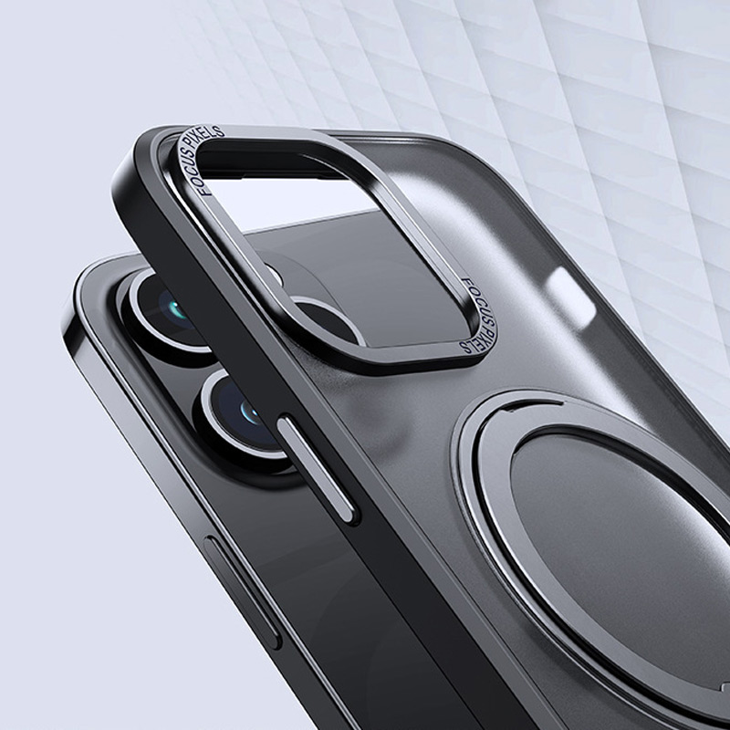 Magnetic Suction Wireless Charging Phone Case with Rotation Stand for iPhone