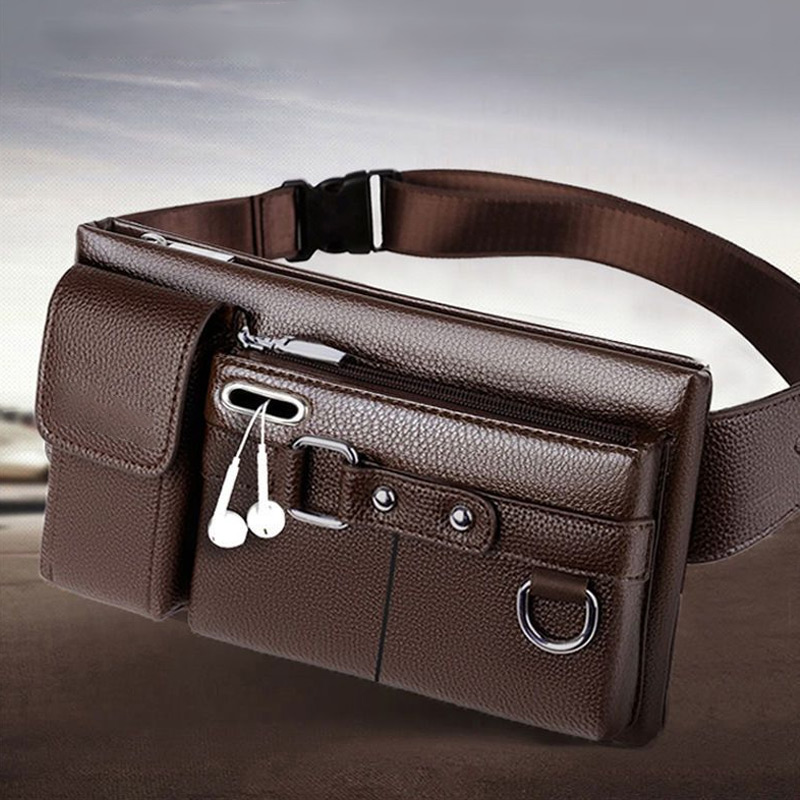 Men's Portable Business-Style Leather Waist Bag