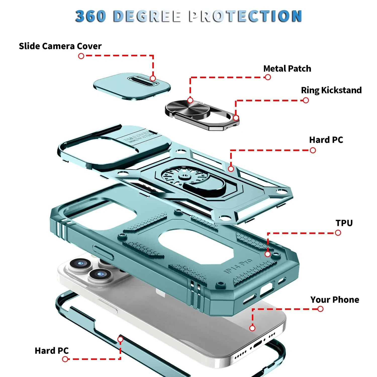 Étui pour téléphone 3-en-1 avec anneau magnétique pour voiture